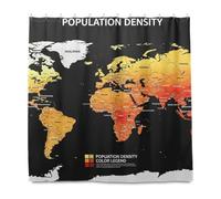 GuoChe Tenda da doccia impermeabile in tessuto di poliestere tenda da bagno per decorazione bagno 182 x 182 cm, mappa della densità della popolazione mondiale