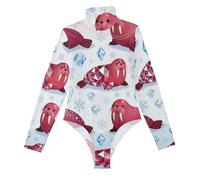 GuoChe Tricheco e fiocco di neve manica lunga Body Top per le donne elegante finto collo alto, Colorato, Medium