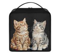 GuoChe Trousse da toilette con grazioso gattino arancione e grigio | con i divisori borse impermeabili di trucco per il supporto del telefono/specchio delle donne