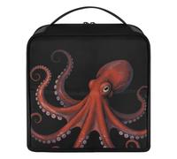 GuoChe Trousse per il trucco, motivo creature marine, rosso e nero | con i divisori eleganti borse cosmetiche con il supporto del telefono/specchio della chiusura lampo