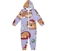 GuoChe Tuta unisex per bambini, in pile, con cerniera, con cappuccio, per la casa, 5-14 anni, criceti natalizi con articoli festivi, Colorato, 5-6 Anni