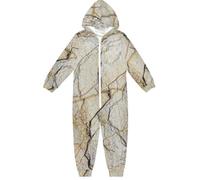 GuoChe Unisex 1 pezzo pigiama peluche cerniera con cappuccio per adolescenti ragazze abbigliamento casa 5-14T marmo vintage beige modello, Colorato, 7-8 anni