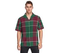 GuoChe Verde e Borgogna Plaid Hawaiian Button Down Camicie Manica Corta Activewear, Plaid Verde e Borgogna, M