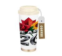 GuoChe We Are 26 - Bicchiere da caffè con coperchio, in acciaio inox, con motivo floreale, per bevande calde e fredde, 500 ml