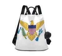 GuoChe Zaino alla moda da donna, multiuso, per viaggi, lavoro, tutti i giorni, con portachiavi con pompon, Bandiera delle Isole Vergini americane, One Size, Zaini da viaggio