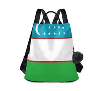 GuoChe Zaino alla moda da donna, multiuso, per viaggi, lavoro, tutti i giorni, con portachiavi con pompon, Bandiera dell'Uzbekistan, One Size, Zaini da viaggio