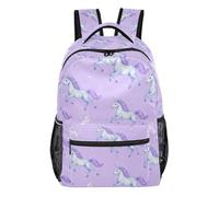 GuoChe Zaino con tasche multiple per bambini, da viaggio, per attività all'aperto, escursionismo, libreria, viola pastello, unicorni, magici cristalli