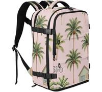 GuoChe Zaino da viaggio in tessuto twill per laptop da 16 pollici | Con Multi Scomparti per Shopping Vintage Blush Mediterraneo Coastal Village Seamless Pattern Toile De Jouy Style Palm