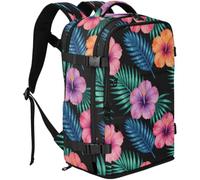 GuoChe Zaino da viaggio resistente all'acqua capacità 20L | con pannello posteriore traspirante per viaggi di lavoro tropicale vibrante ibisco foglia di palma modello senza cuciture