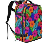 GuoChe Zaino da viaggio resistente all'acqua capacità 20L | Con spallacci regolabili per studenti universitari tropicali vibranti ibisco foglia di palma modello senza cuciture colorato