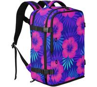 GuoChe Zaino da viaggio resistente all'acqua capacità 20L | con tasche multiple per pendolari viola hawaiano ibisco fiore motivo floreale
