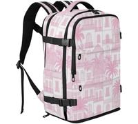 GuoChe Zaino in tessuto resistente per laptop da 16 pollici | Con Multi Tasche per Viaggio di Lavoro Blush Città Costiera Palma Modello Senza Cuciture Carino Estate Beach House Design per