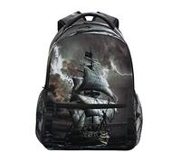 GuoChe Zaino per bambini con mappa del mondo e bandiere, per ragazze, ragazzi, adolescenti, zaino scolastico riciclato con scomparto per laptop, 40,6 x 29 cm, Nave pirata nella tempesta, Taglia unica