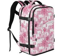 GuoChe Zaino per computer portatile in tessuto resistente, adatto per | Con schienale imbottito per viaggi d'affari Vintage Blush Mediterraneo Coastal Village Seamless Pattern Toile De Jouy Style