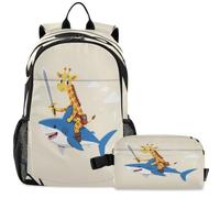GuoChe Zaino per la scuola con borsa per il pranzo per bambini Bookbag Laptop Daypack | Aereo da combattimento Creatura Mare Bocca Warbird Naso Arte Giraffa Pirata Equitazione Creatura Mare Spada Animale Carino
