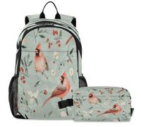 GuoChe Zaino per la scuola con borsa per il pranzo per bambini Bookbag Laptop Daypack | Aereo da combattimento Creatura del Mare Bocca Uccello da guerra Arte Estetica Uccello Crestato Rosso Nord Verde Salvia