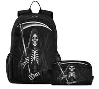 GuoChe Zaino per la scuola con borsa per il pranzo per bambini Bookbag Laptop Daypack | Aereo da combattimento Creatura Mare Bocca Warbird Naso Arte Tristo Mietitore Teschio Morte Falce Morto Gotico Horror