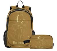 GuoChe Zaino per la scuola con borsa per il pranzo per bambini Bookbag Laptop Daypack | Aereo da combattimento Creatura Mare Bocca Warbird Naso Art Linea Oro Imperatrice Tarocchi Luna Stella Arte Celeste