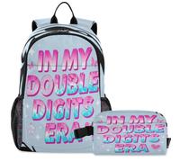 GuoChe Zaino per la scuola con borsa per il pranzo per bambini Bookbag Laptop Daypack | Aereo da combattimento Creatura del mare Bocca Warbird Naso Art in My Double Digits Era Retro 10 Anni 10th Birthday Girl