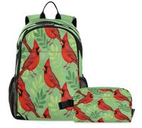 GuoChe Zaino per la scuola con borsa per il pranzo per bambini Bookbag Laptop Daypack | Aereo da combattimento Creatura Mare Bocca Warbird Naso Arte Bella Crestato Rosso Uccello Natura Scena
