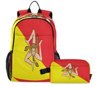 GuoChe Zaino per la scuola con borsa per il pranzo per bambini Bookbag Laptop Daypack | Bandiera della Sicilia