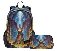 GuoChe Zaino per la scuola con borsa per il pranzo per bambini Bookbag Laptop Daypack | Bibliotecario Wyrm gotico gotico lettura libri amante fantasy