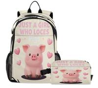 GuoChe Zaino per la scuola con borsa per il pranzo per bambini Bookbag Laptop Daypack | Costume da maiale carino con bocca da uccello da guerra, con scritta "Just A Girl Who Loves Pigs"