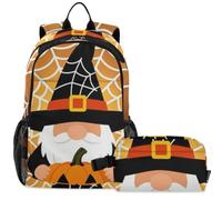 GuoChe Zaino per la scuola con borsa per il pranzo per bambini Bookbag Laptop Daypack | Halloween gnomo zucca ragnatela