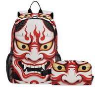 GuoChe Zaino per la scuola con borsa per il pranzo per bambini Bookbag Laptop Daypack | Maschera Oni e Red Web Lily Supernatural Elegance
