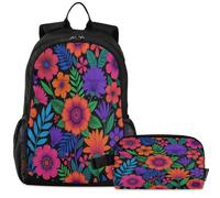 GuoChe Zaino per la scuola con borsa per il pranzo per bambini Bookbag Laptop Daypack | Modello di ricamo floreale di arte popolare messicana