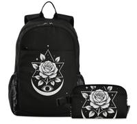 GuoChe Zaino per la scuola con borsa per il pranzo per bambini Bookbag Laptop Daypack | Stregoneria gotica della stregoneria del villaggio di rose della luna crescente occulta