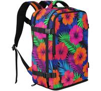 GuoChe Zaino resistente all'acqua, capacità 20 l | con scomparto indipendente per scarpe da viaggio neon tropicale ibisco foglia di palma modello senza cuciture luminoso estate