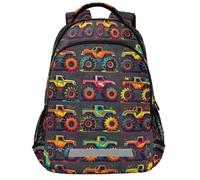 GuoChe Zaino scolastico per libri per laptop per bambini | con striscia riflettente 17 pollici Monster Truck Racing Graffiti Dark
