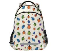 GuoChe Zaino scolastico per libri per laptop per bambini | con striscia riflettente 43,2 cm colorato insetto scarabeo bug natura bianca