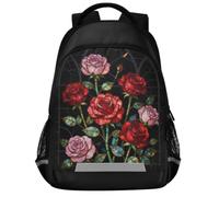 GuoChe Zaino scolastico per libri per laptop per bambini | Con striscia riflettente 43,2 cm giardiniere vintage foglie e fiori in vetro colorato rosa