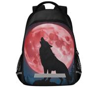 GuoChe Zaino scolastico per libri per laptop per bambini | con striscia riflettente 43,2 cm lupo ululante sangue rosso luna galassia stella notte lunare eclissi