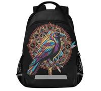 GuoChe Zaino scolastico per libri per laptop per bambini | Con striscia riflettente 43,2 cm nella mitologia norrena del corvo di Odino Northman Valhalla