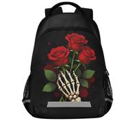 GuoChe Zaino scolastico per libri per laptop per bambini | con striscia riflettente 43,2 cm scheletro amante rose rosse divertente fiore arbusto giardiniere