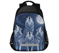 GuoChe Zaino scolastico per libri per laptop per bambini | Con striscia riflettente 43,2 cm vintage lupo ululare alla luna fauna selvatica lupi amanti