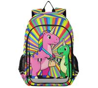 GuoChe Zaino scuola per bambini con unicorni gemelli arcobaleno | Striscia riflettente con design di sicurezza notturna con tasche multiple per bambini dai 6 ai 12 anni, scuola, viaggi