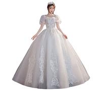 GUOCU Abito da Sposa in Tulle Lungo, Linea A, da Principessa, in Pizzo, Abito Elegante Abito da Sposa per La Festa Nuziale,Bianco2,5XL