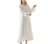GUOCU Donna Indumenti da Notte con Coulisse e Volant Vintage Vittoriano Camicia da Notte in Patch di Pizzo Fluida Pigiama Lounge Vestito Nightie Lounge Vestaglia a Manica Lunga Bianco Lungo S