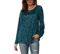 GUOCU Donna T Shirt Sciolto Blusa Maglie Stampa Leopardo Elegante Camicia a Maniche Lunghe Blu 3XL