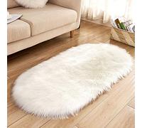GUOCU Tappeto Salotto Pelo Lungo Ovale Pelliccia Sintetica Soffice Scendiletto Tappeto Peloso Piede Pad Moquette Peluche Antiscivolo Tappetino Tappeti Soggiorno Divano Camera da Letto Bianca 60x120CM