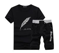 GUOCU Tuta da Ginnastica da Uomo Completa Maglietta Manica Corta e Pantaloncini Sportivi 2 Pezzi Tuta Sportivo in Cotone Taglia Larga Girocollo T-Shirt Estiva+Shorts Casual Completi Sportivi Leggero