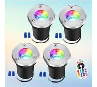 GUODDM 4 Pezzi Faretti LED Esterno - 3W Faretto Luce da Pavimento, Lampada da Terra da Incasso Impermeabile IP65, Faretti LED RGB, Faretto LED da Incasso A Terra, con Faretti Telecomandati(3W(24V))