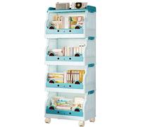GUODDM Libreria Su Ruote - Scaffale Portaoggetti Multilivello Con Ruote, Scaffale Da Pavimento Pieghevole, Carrello Mobile Per Soggiorno, Camera Da Letto(Blue,53 * 31.5 * 120cm)