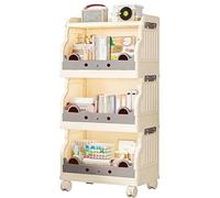 GUODDM Libreria Su Ruote - Scaffale Portaoggetti Multilivello Con Ruote, Scaffale Da Pavimento Pieghevole, Carrello Mobile Per Soggiorno, Camera Da Letto(Beige,41.5 * 27 * 84cm)