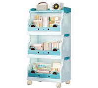 GUODDM Libreria Su Ruote - Scaffale Portaoggetti Multilivello Con Ruote, Scaffale Da Pavimento Pieghevole, Carrello Mobile Per Soggiorno, Camera Da Letto(Blue,41.5 * 27 * 84cm)