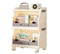 GUODDM Libreria Su Ruote - Scaffale Portaoggetti Multilivello Con Ruote, Scaffale Da Pavimento Pieghevole, Carrello Mobile Per Soggiorno, Camera Da Letto(Beige,53 * 31.5 * 93cm)